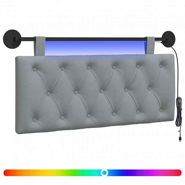 vidaXL Závěsné čelo postele S LED osvětlením Světle šedá Textil