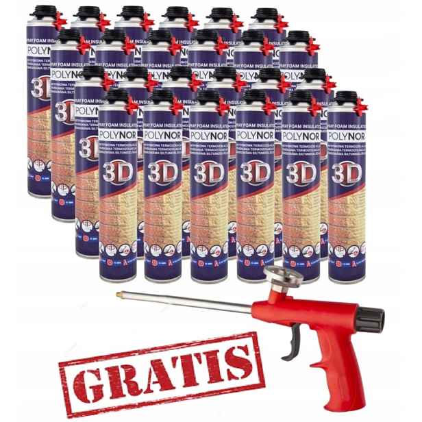 Pur Stříkací Pěna Polynor 3D Sada 24 x 850 ml s pistolí