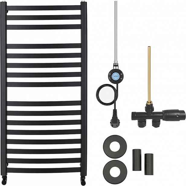 Koupelnový radiátorový set Paolo - kombinované vytápění, wifi tyč - boční jednobodové připojení - 600W - černá matná - 1090x550 mm