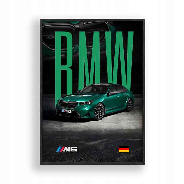 Obraz Bmw M5 Zelený Bmw Plakát Rámeček Dřevěný Černý 30x42 cm