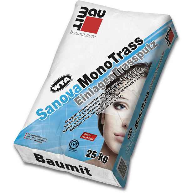 Omítka jednovrstvá Baumit SanovaMonoTrass vápenotrasová 1 mm 25 kg