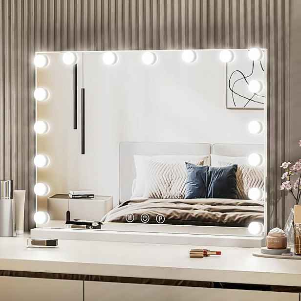Zrcadlo Hollywood s osvětlením, 80 x 60 cm, 17 Led diod, možnost stmívání