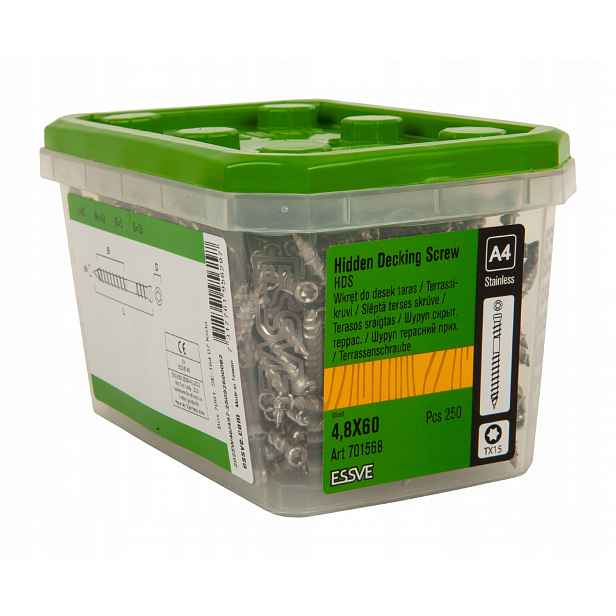 Essve Hds Nn terasový šroub skrytá montáž ocel A4 4,8x60mm 250 Ks