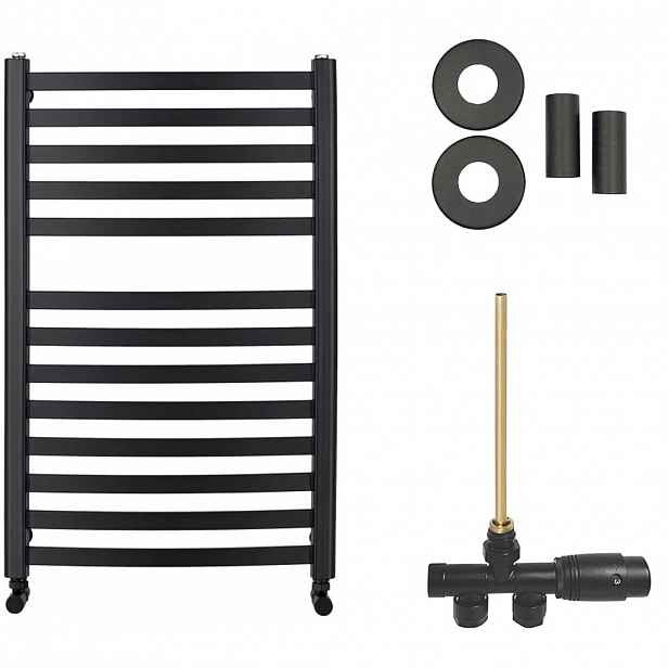 Koupelnový radiátorový set Paolo - ústřední vytápění - boční jednobodové připojení - 568W - černá matná - 850x550 mm