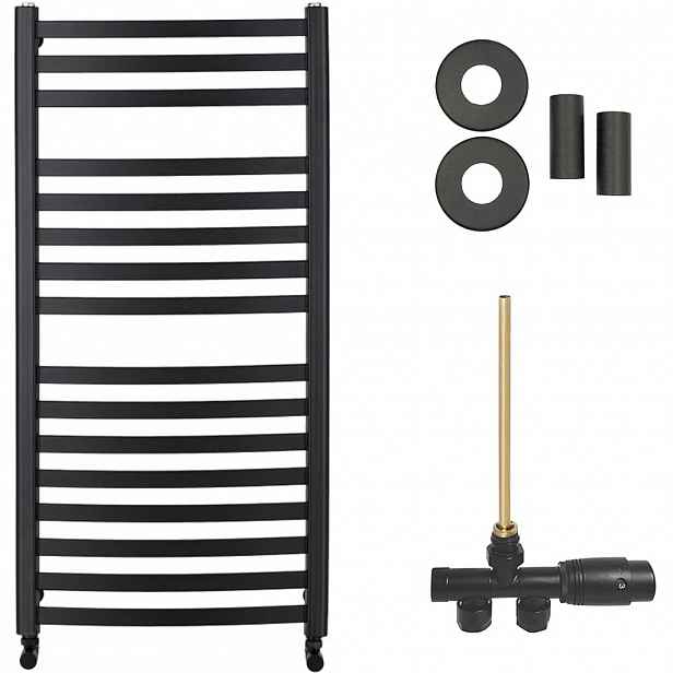 Koupelnový radiátorový set Paolo - ústřední vytápění - boční jednobodové připojení - 604W - černá matná - 1090x550 mm