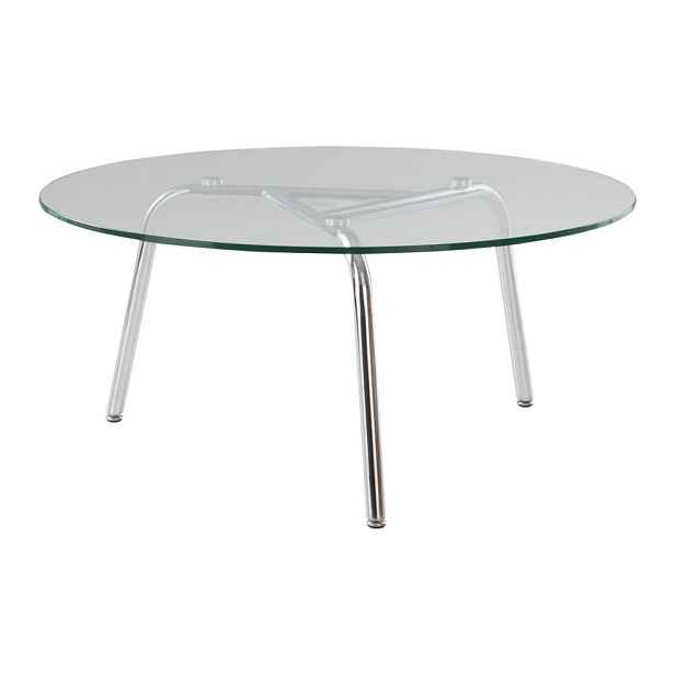 Kulatý konferenční stolek se skleněnou deskou v leskle stříbrné barvě ø 90 cm Kyvik – Jotex