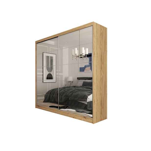 MASSENO ŠATNÍ SKŘÍŇ S POSUVNÝMI DVEŘMI FIORELLA, 200/216/61 cm 2dveřová se zrcadlem, dub Artisan