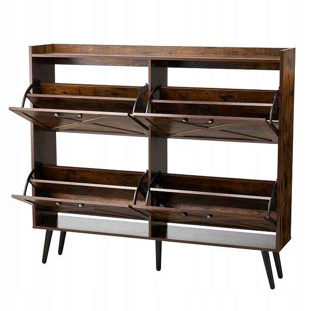 Skříň na boty 4-dveřová hnědá organizér na obuv 120 x 24 x 105 cm vintage