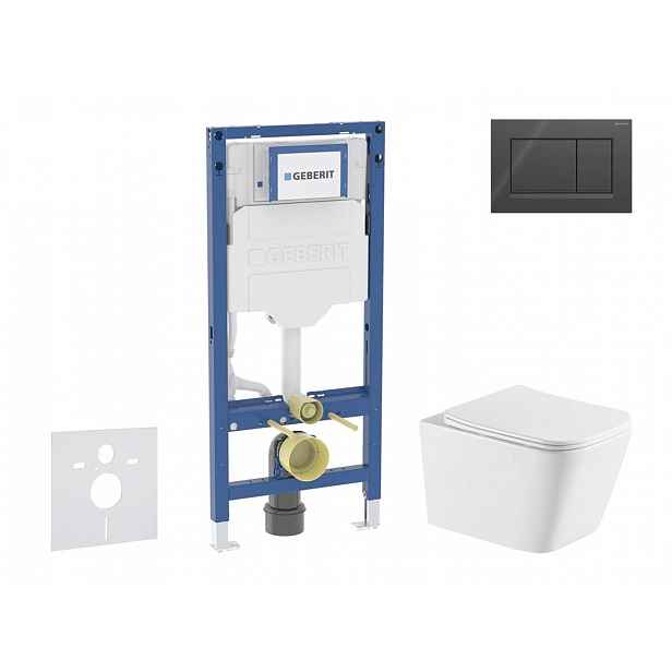 Geberit Duofix - Set předstěnové instalace, klozetu Arkas I a sedátka softclose, tlačítko Sigma20, černá lesk/černá mat SANI11CA5182