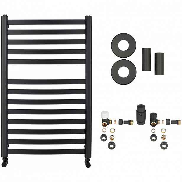 Koupelnový radiátorový set Paolo - ústřední vytápění - boční připojení - 568W - černá matná - 850x550 mm