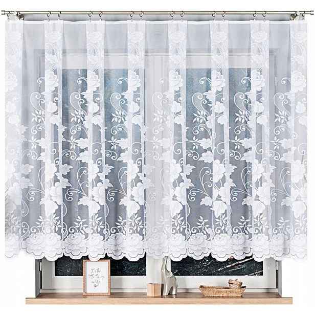 Záclona vzor 023006, 400 x 140 cm, jednoduchá s květinami (s lemováním)