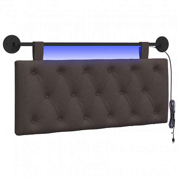 vidaXL Závěsné čelo postele S LED osvětlením Tmavě hnědá Textil