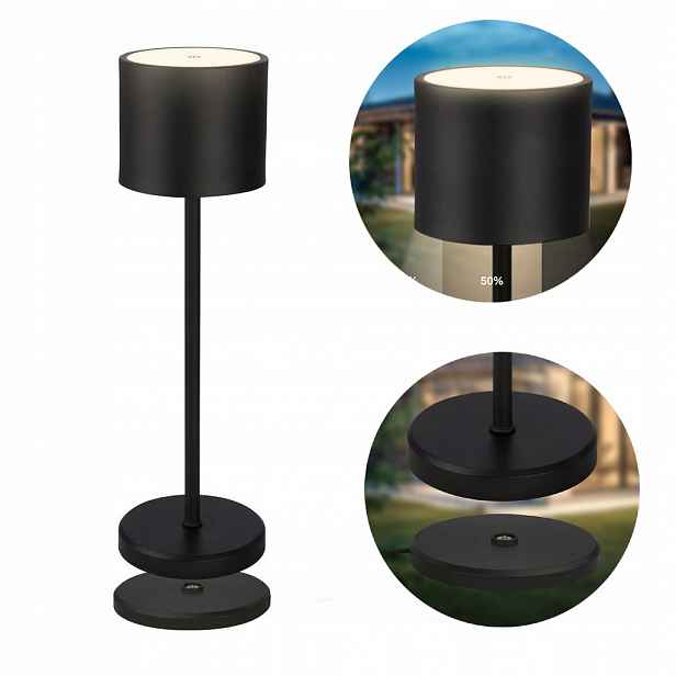 Bezdrátová Led lampa černá s stmívatelnou stanicí IP44 Terasa Ložnice