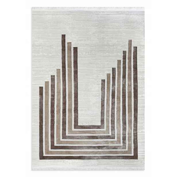 Koberec 80x150 Aura 6 Geometrické pruhy Moderní bílá hnědá barva