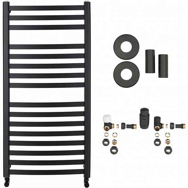 Koupelnový radiátorový set Paolo - ústřední vytápění - boční připojení - 604W - černá matná - 1090x550 mm