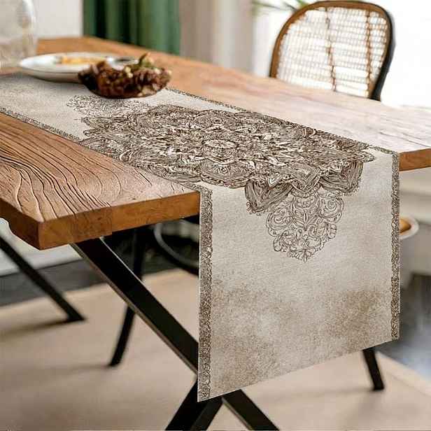 TEMU 1ks Vintage Mandala Tiskový Běhoun na Stůl pro Jídelní Dekoraci, Vzorovaná Stolní Vlajka Ubrus, 2D Tisk, Vhodný pro Dekoraci Stolu a Restaurace,