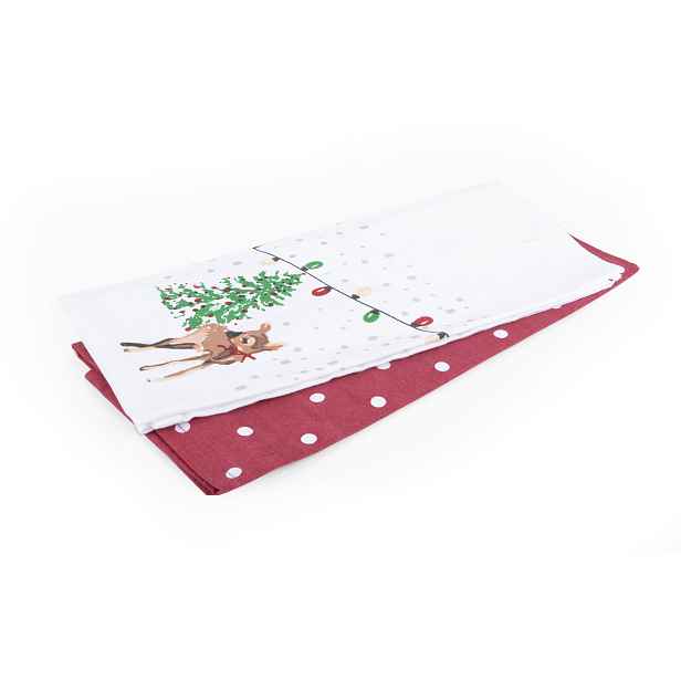 Vánoční utěrka FESTIVE FEAST 100% bavlna 45x65 cm srneček/červená (cena za 2 kusy)