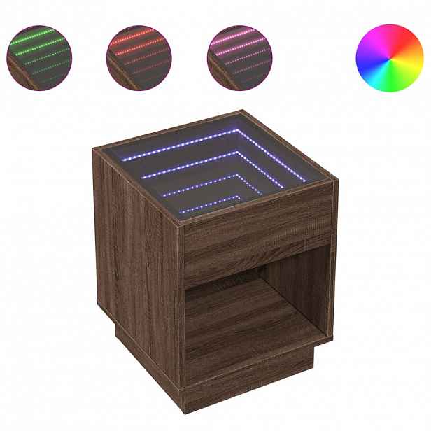 vidaXL Konferenční stolek s Infinity LED hnědý dub 40 x 40 x 50 cm