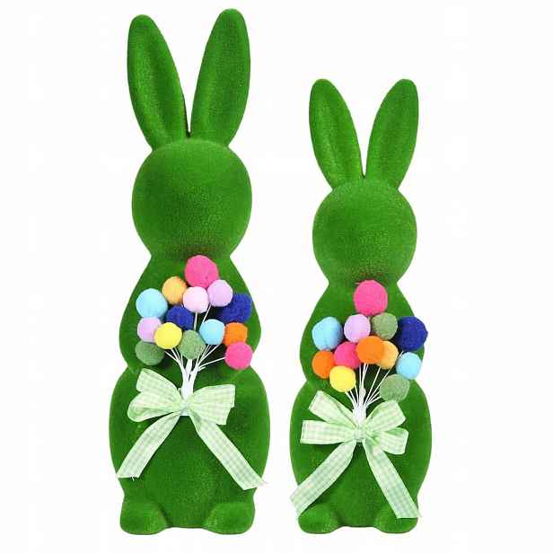 Figurky Velikonoční králíčci Flokované Sada 2 ks Velké 38 Cm 33 cm Zelené