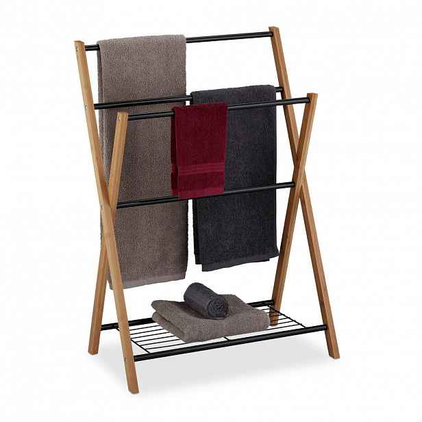 Relaxdays STOJAN Přírodní bambus Černá kov s policí 4 tyče 87 cm