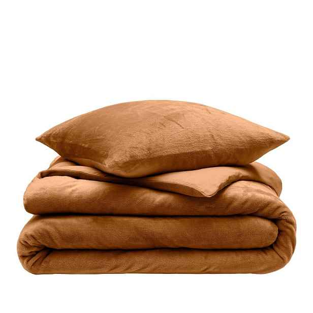 Světle hnědé 3dílné povlečení na dvoulůžko/prodloužené z mikroflanelu 240x220 cm Flanou – douceur d'intérieur