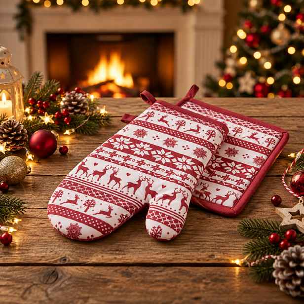 Vánoční kuchyňský set vánoční rukavice/chňapka FESTIVE FEAST - SCANDI 18x30 cm/20X20 cm