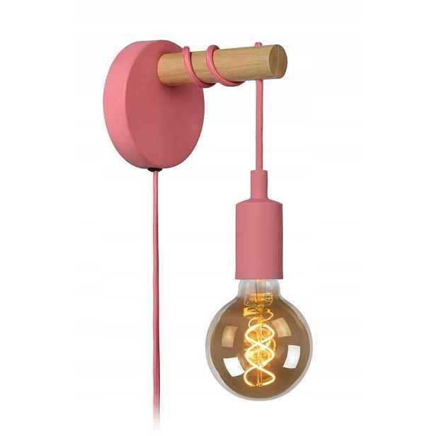 Nástěnná lampa Lucide Paulien E27 60W Růžová, dřevěný styl