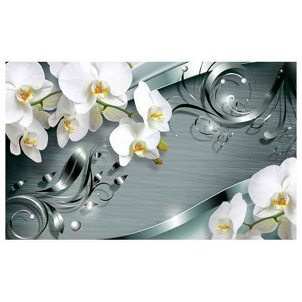 Fototapeta Bílé orchideje Stříbrný vzor Elegance a lesk 300x210 lepidlo