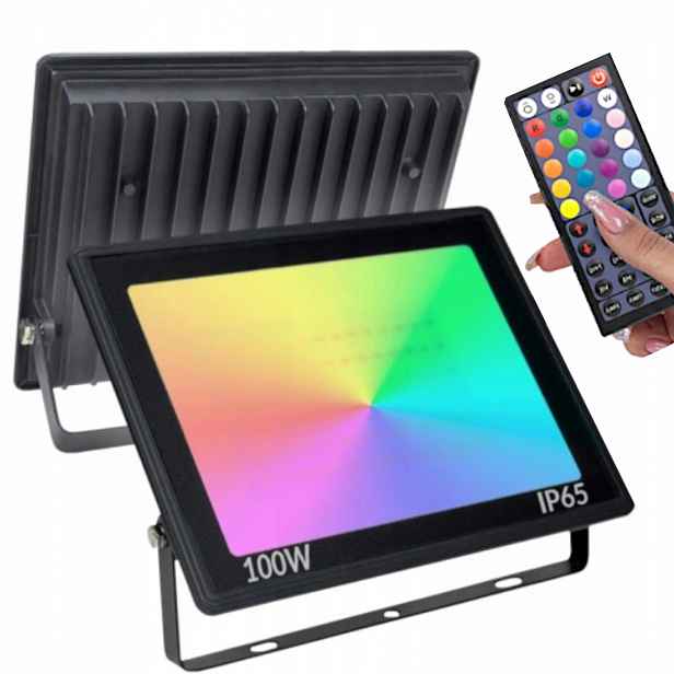 Halogenový Led Zářič Rgb 100W IP65 S Dálkovým Ovládáním, Ozdobná Fasádní Lampa