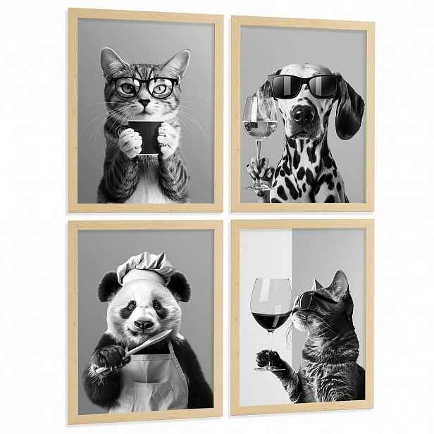 Nacnic PLAKAT Sada 4 Byn Animals A3 Lehký dřevěný rám
