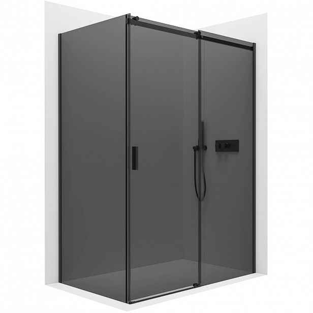 Sprchový kout Santoro L/P - 6 mm - černá matná, grafitové sklo - 130x100x195 cm - posuvný