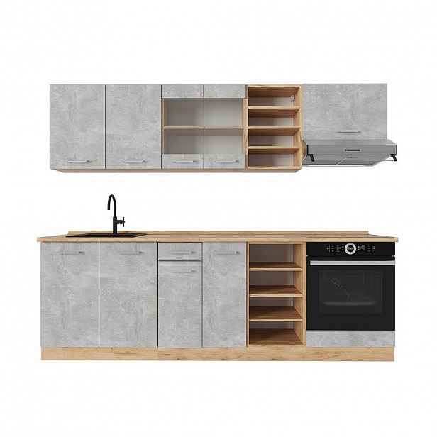 Vicco KUCHYŇSKÝ KOUT R-Line Beton/zlatý dub 240 cm bez pracovní desky