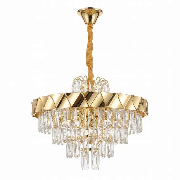 Závěsná lampa Lustr Zlatá Křišťálová 6x E14 Glamour Obývací pokoj 50 cm Toolight