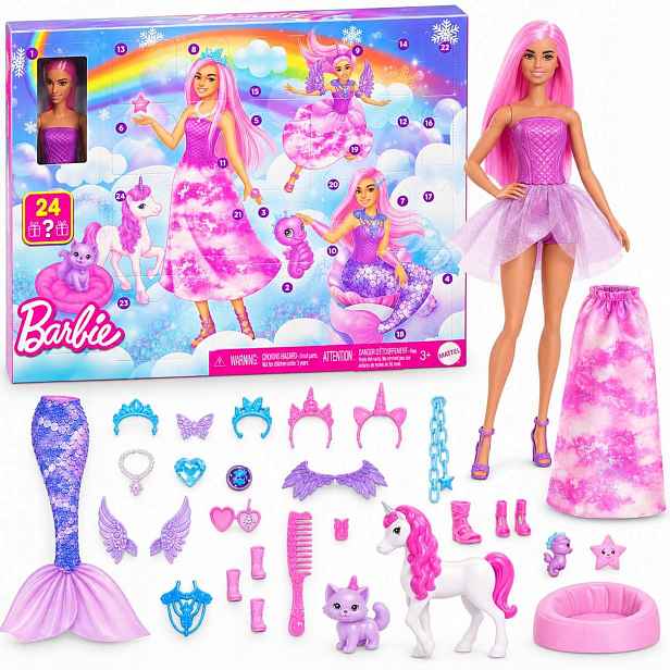 Barbie Fantasy Adventní Kalendář Panenka 29 Cm Mořská panna Jednorožec 24