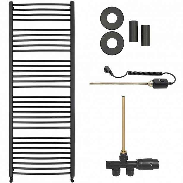 Koupelnový radiátorový set Stefano - kombinované vytápění, termo tyč - boční jednobodové připojení - 900W - černá matná - 1710x650 mm