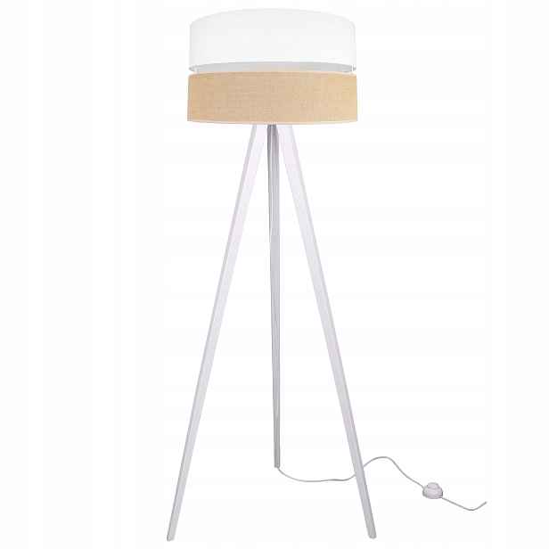 Podlahová Lampa Trojnožka Dřevo Stínidlo 45 CM Bílá