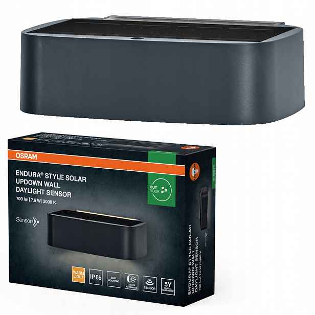 Zahradní lampa Solární Led nástěnné svítidlo Snímač soumraku 7.6W 3000K Stmívatelná