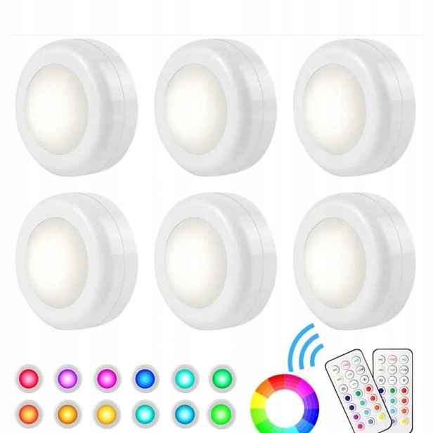 Bezpřevodové Rgb Led lampy s dálkovým ovládáním Osvětlení skříněk Noční lampy 6 Ks
