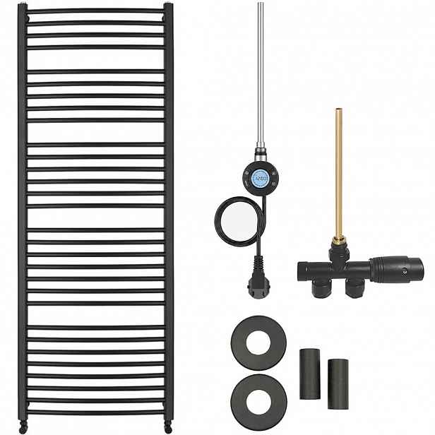 Koupelnový radiátorový set Stefano - kombinované vytápění, wifi tyč - boční jednobodové připojení - 600W - černá matná - 1210x650 mm