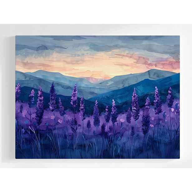 Plakát Levandule Hory Západ Slunce Fialový Akvarel 100x75