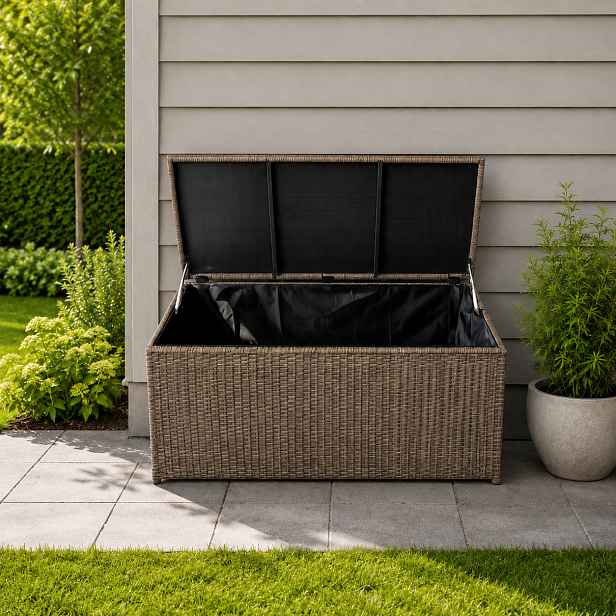 Ratanový zahradní úložný box BestBerg BBRF-B1BN / 350 l / 115 × 55 × 57 cm / hnědá
