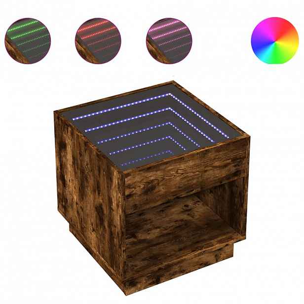 vidaXL Konferenční stolek s Infinity LED kouřový dub 50 x 50 x 50 cm