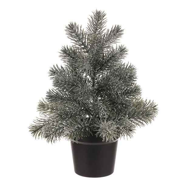 Dekorační Smrk v květináči, 40 cm, zelená, jemně ojíněný