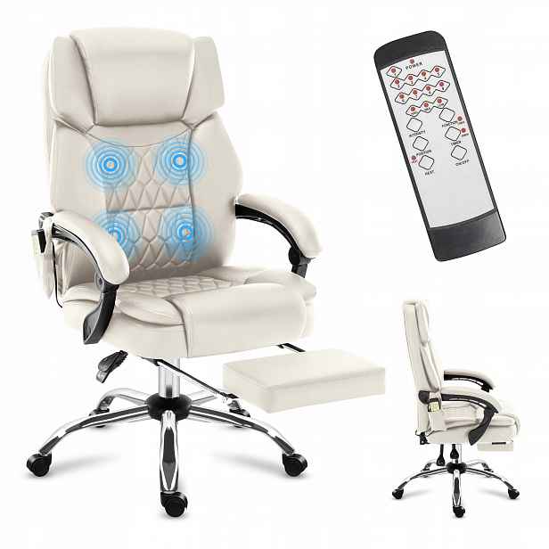 Ergonomické kancelářské křeslo Mark Adler béžové otočné s podnožkou a masáží