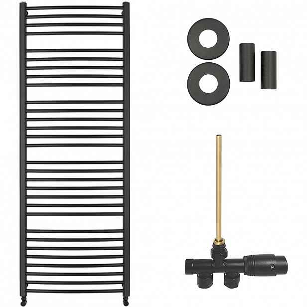 Koupelnový radiátorový set Stefano - ústřední vytápění - boční jednobodové připojení - 677W - černá matná - 1210x650 mm