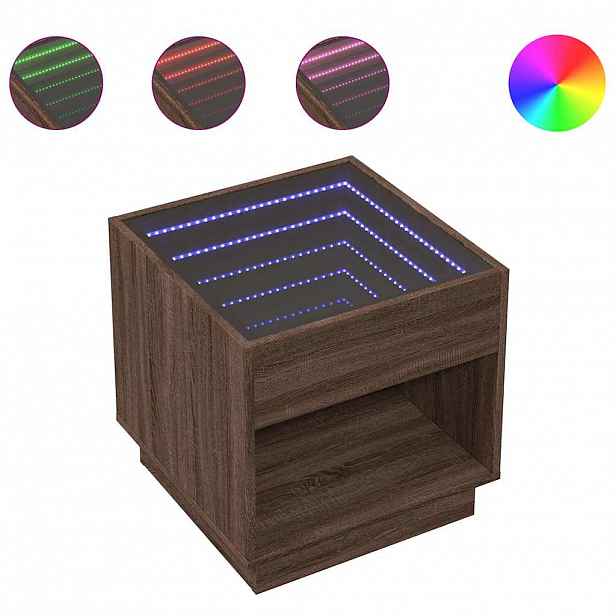 vidaXL Konferenční stolek s Infinity LED hnědý dub 50 x 50 x 50 cm