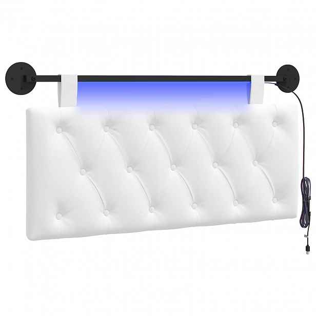 vidaXL Závěsné čelo postele S LED osvětlením Bílá Textil