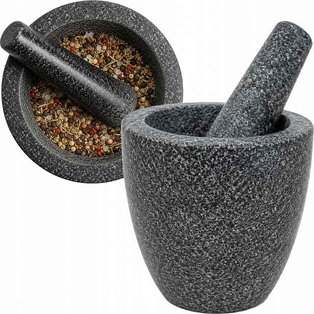 Kuchyňský hmoždíř Granitový Kamenný s paličkou Vysoký Průměr 12 cm Jade