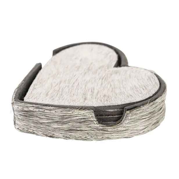 Sada 4ks kožených podtácků ve tvaru srdce Heart grey - 13*13*3 cm Mars & More
