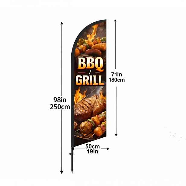 TEMU BBQ & Gril Perynková Vlajka, Výška 6,5 Stopy (Tyč Není Součástí), Propagační Vlajka pro BBQ a Gril Restaurace, Polyesterová Plocha Vlajky,